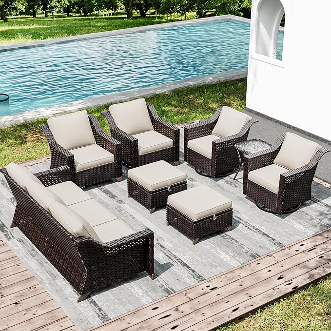 Joyside Wicker Patio Furniture Sets, 8 Pieces Upgraded Large Size Outdoor Furniture with Swivel Rocking Patio Chairs - Photo 6