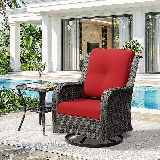 2 Pieces Outdoor Swivel Rocker Patio Chairs Set - Outdoor Wicker Patio Furniture Sets with 1 Side Table - Photo 8