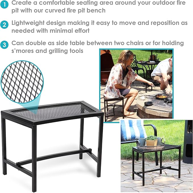 Sunnydaze Mesh Outdoor Curved Bench - Metal Patio Bench Set - Heavy-Duty Outdoor Seats for Backyard or Fire Pit - Black - Set of 4
