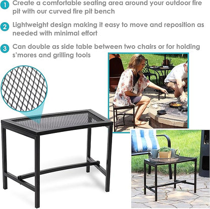 Sunnydaze Mesh Outdoor Curved Bench - Metal Patio Bench Set - Heavy-Duty Outdoor Seats for Backyard or Fire Pit - Black - Set of 4