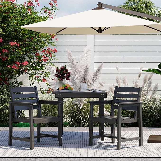 Anbuy Patio HDPE Dining Table Sets, Patio Dining Chairs Set of 2 - HDPE Outdoor Dining Chair for Various Scenes in Outdoor, Dining Room, Garden (Black)