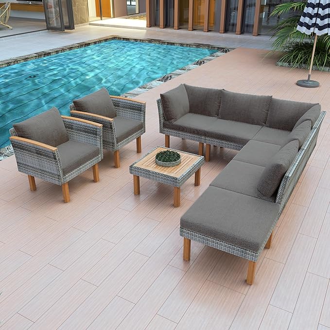 Quarte 9-Piece Patio Rattan Furniture Set, Outdoor Wicker Conversation Set with Coffee Table - Photo 1