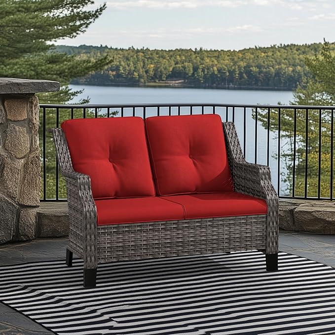 Patio Furniture Couch Outdoors, Rattan Wicker Loveseat with Deep Seating and Olefin Cushions - Photo 1