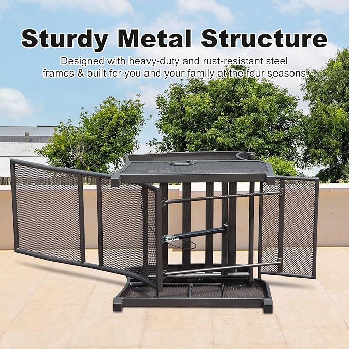Domi Adjustable Patio Recliner Chair Metal Outdoor Lounge Chair with Flip Table Push Back, Adjustable Angle, Removable Cushions, Support 350lbs, Gray