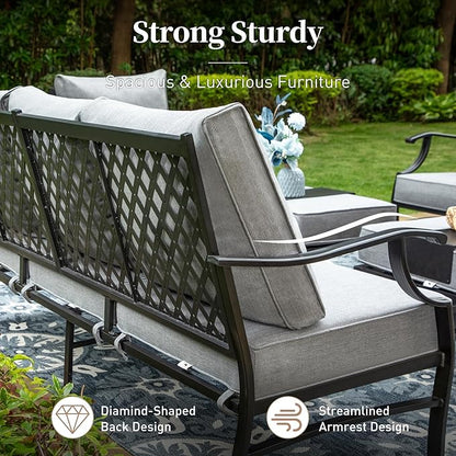 Metal Patio Sofa with 5.75" Extra Thick Waterproof Cushion, 3-Seater High-Back Outdoor Couch All Weather Outdoor Seating for Backyard Deck Front Porch, Gray