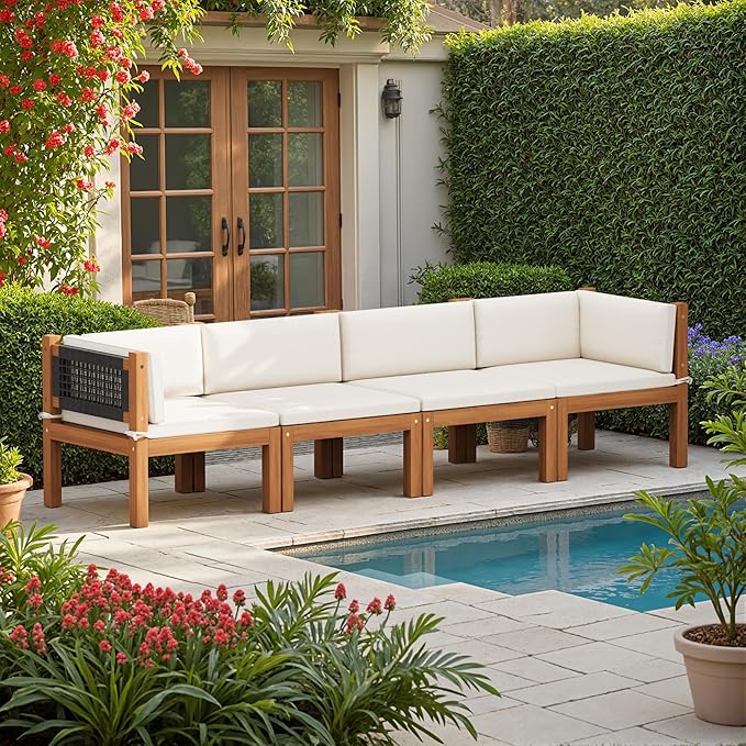 Devoko Patio Sectional Furniture Set 4 Pieces Outdoor Sectional Sofas with Coffee Table - Photo 1