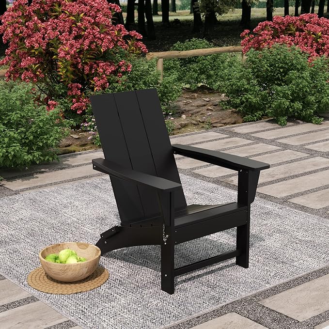 WestinTrends Ashore Modern Outdoor Folding Adirondack Chair, Black