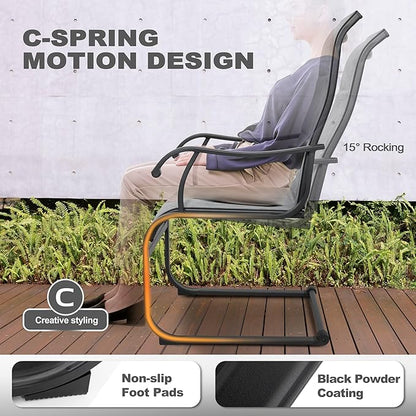 NUU GARDEN Set of 2 Patio Dining Chairs All Weather Outdoor Padded Textilene Chairs with High Back and Spring Motion Design Breathable Outdoor Dining Chairs for Deck Lawn Backyard Grey