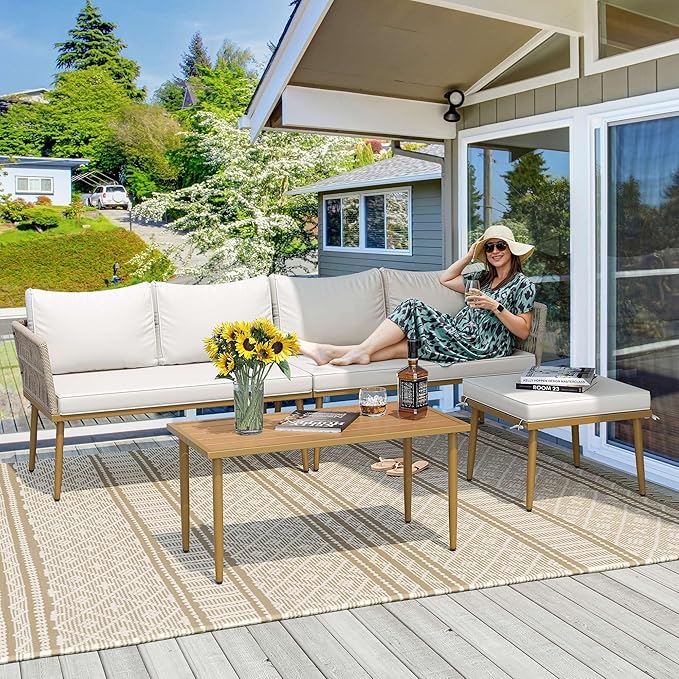 DWVO 6 Pieces Patio Furniture Set, L Couch Outdoor with Coffee Table&Washable Cushions - Photo 3