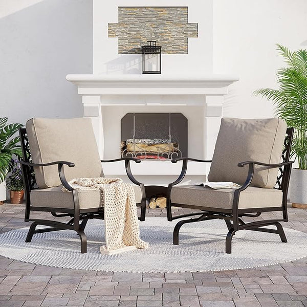 Metal Outdoor Patio Rocker Chairs Set of 2 with 5.75" Extra Thick Cushion - Photo 1