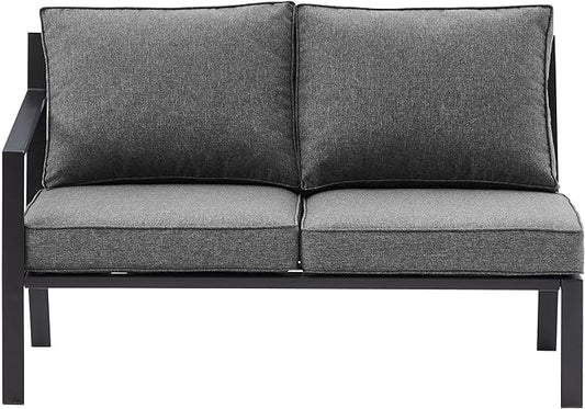 Crosley Furniture Clark Outdoor Sectional Left Side Loveseat, 2-Person Patio Couch for Deck, Backyard, Matte Black with Charcoal Cushions