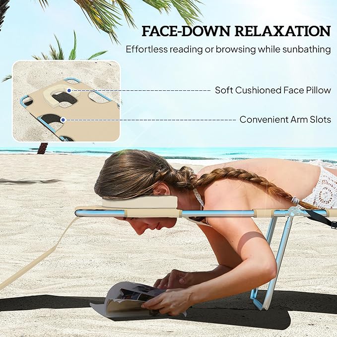 Outsunny Folding Beach Lounge Chair with Face Hole and Arm Slots - Photo 5