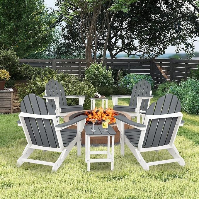 Aoodor HDPE Outdoor All-Weather Folding Adirondack Chair for Patio, Garden, Backyard, Lawn, Fire Pit, Set of 2, Gray