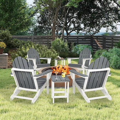 Aoodor HDPE Outdoor All-Weather Folding Adirondack Chair for Patio, Garden, Backyard, Lawn, Fire Pit, Set of 2, Gray