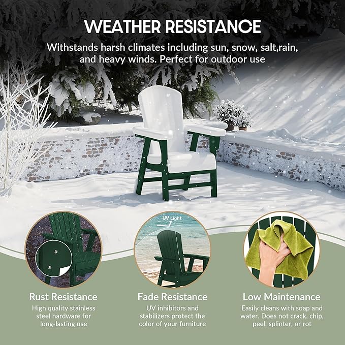 WestinTrends Dylan Outdoor Patio Shell-Back Adirondack Dining Chair Weather Resistant Dark Green