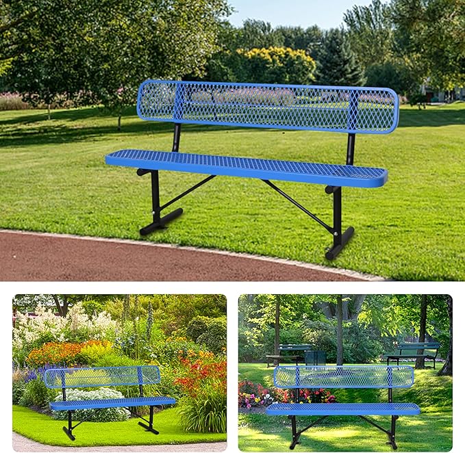 6FT Heavy-Duty Portable Outdoor Bench, Park Benches for Outside, Garden Benches Weatherproof with Backrest & Portable Frame, Commercial-Grade Seat Bench for Park, Garden, School, Shopping Mall