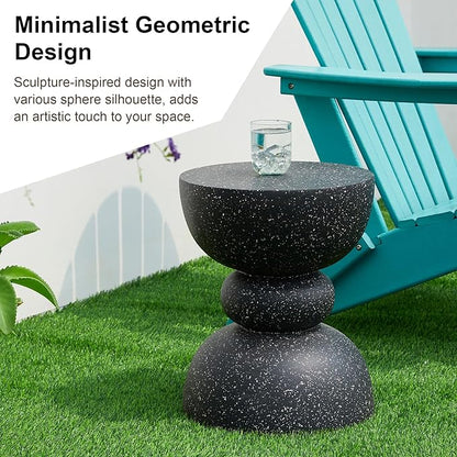 Glitzhome Outdoor Side Table, Round Accent End Table, Lightweight Faux Terrazzo Decorative Garden Stool, 17.25" H Black Planter Stand for Patio Porch Balcony Living Room