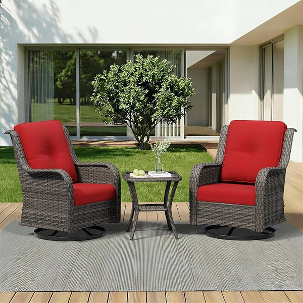 3 Piece Outdoor Wicker Patio Furniture Set, Swivel Rocker Patio Chairs Set with Thickened Olefin Cushions - Photo 1