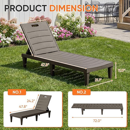 Homall Patio Chaise Lounge Chairs Set of 2, Outdoor Lightweight Lounge Chairs, 5 Position Adjustments Backrest for Outside Pool, Garden, Patio and Beach, Deep Brown