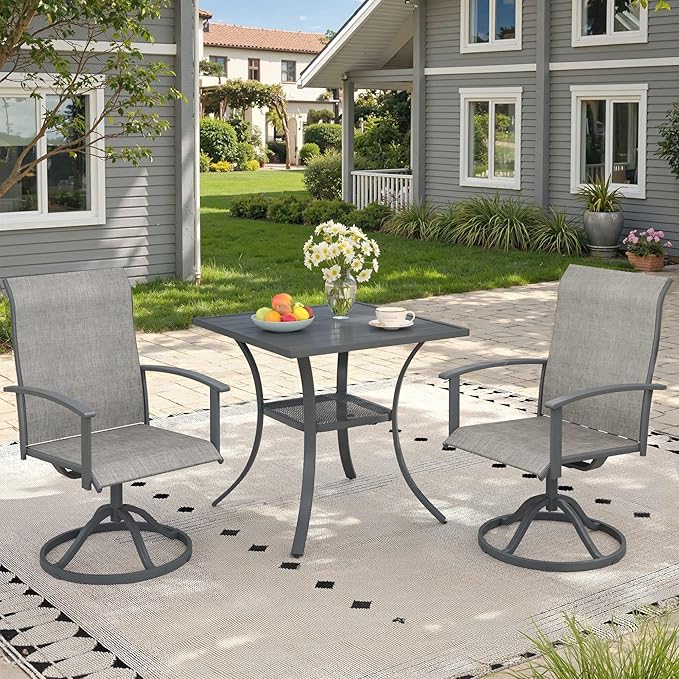 Outdoor Dining Table with Storage Shelf, 27.5" All-Weather Square Patio Dining Table for 2, Metal Patio Table for Garden Lawn Porch Deck Yard, Dark Grey