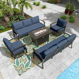 Gotland Aluminum Patio Furniture Set with Fire Pit Table - Photo 1