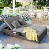 Patio Rattan Sunbed, All Weather Outdoor Wicker Double Daybed with Adjustable Backrest and Cup Tray - Photo 1
