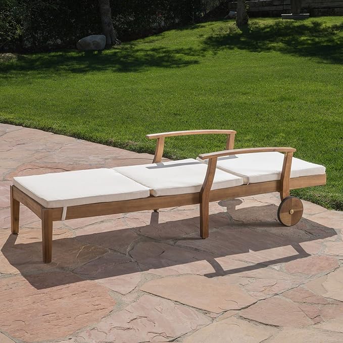 Christopher Knight Home Perla Outdoor Chaise Lounge with Water Resistant Cushion, Teak Finish / Cream