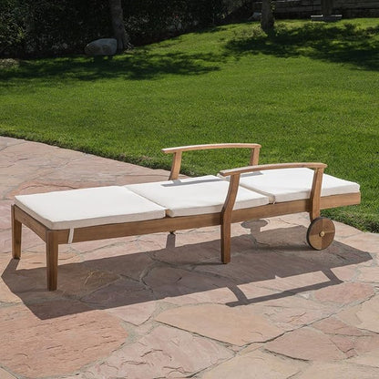 Christopher Knight Home Perla Outdoor Chaise Lounge with Water Resistant Cushion, Teak Finish / Cream