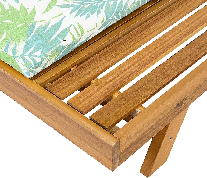 2-Piece Patio Lounge Chair Set with Side Space, Outdoor Chaise Lounge Adjustable & Breathable Acacia Wood Frame, Water-Resistant Cushions(Green Leaf & 2 Inch Thick & Double FOLD)