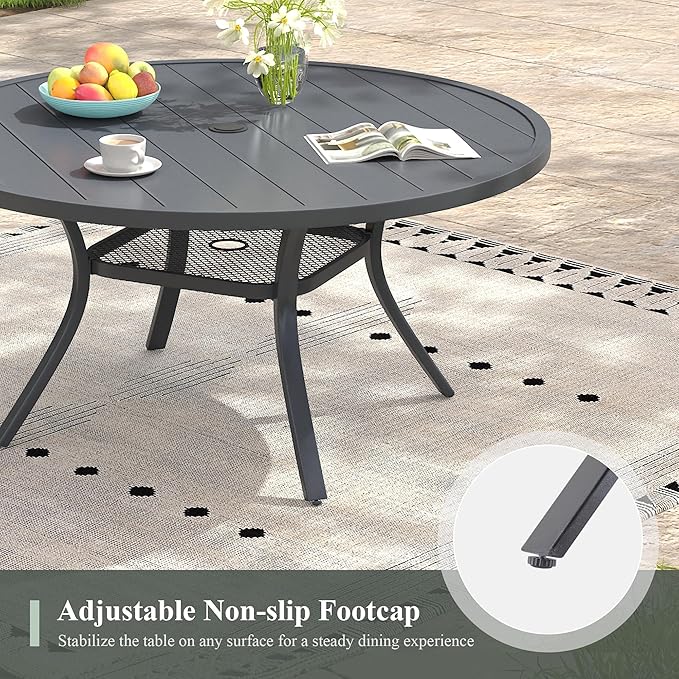 47.2" Patio Dining Table for 6, Round Outdoor Metal Dining Table with Umbrella Hole for Lawn Garden Backyard, Dark Grey