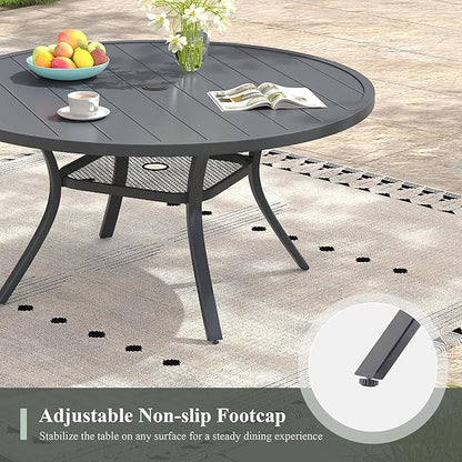 47.2" Patio Dining Table for 6, Round Outdoor Metal Dining Table with Umbrella Hole for Lawn Garden Backyard, Dark Grey