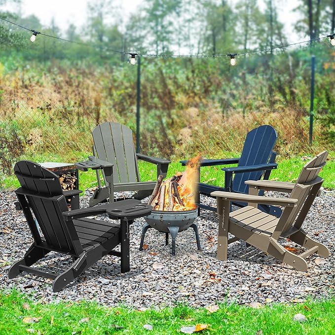 Adirondack Chair Set of 6, HDPE Folding Adirondack Chair with Multifunctional Cup Holder - Photo 8