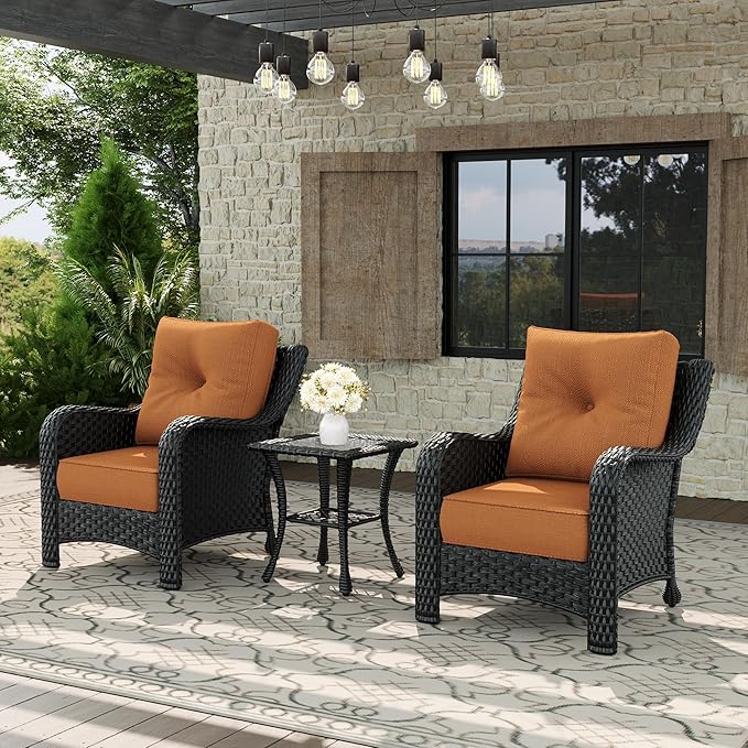 3 Piece Patio Furniture Set, All-Weather Wicker Outdoor Conversation Set with Rattan Chair and 6 Inch Thick Cushions - Photo 1