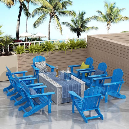 WO WESTIN OUTDOOR HDPE Laguna Outdoor Folding Poly Adirondack Chair (Set of 8),Pacific Blue