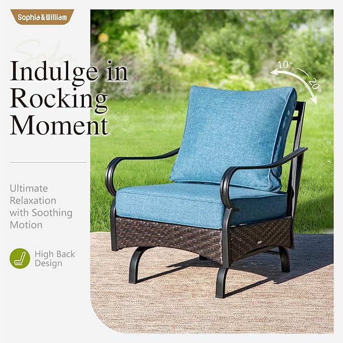 Sophia & William Extra Large Outdoor Patio Motion Sofa Chairs Set 2 PCS Heavy-Duty Metal Porch Furniture with High Back - Photo 3