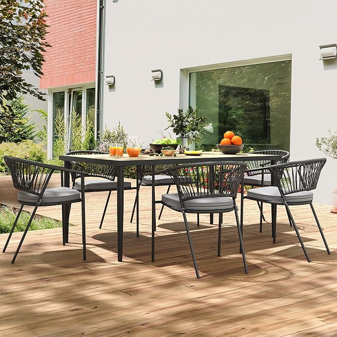 YITAHOME Outdoor Dining Chair Set of 6, Rope Woven Design Stackable Chairs, Indoor-Outdoor Armchair Seating for Patio - Photo 3
