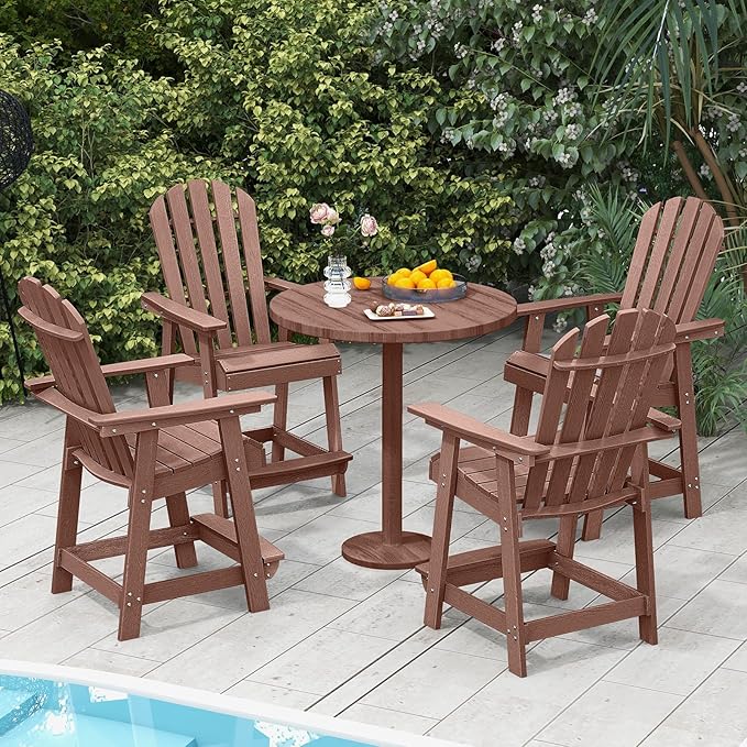 Tangkula Outdoor Bar Stool, HDPE Tall Adirondack Chair with Armrest & Footrest - Photo 5