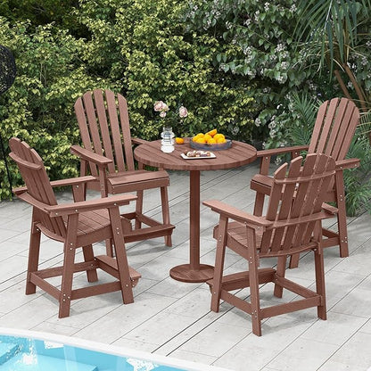 Tangkula Outdoor Bar Stool, HDPE Tall Adirondack Chair with Armrest & Footrest, Weather Resistant 47 Inch Counter Height Barstool Lifeguard Chair for Pool Deck Patio Garden, Balcony Chairs (1, Coffee)