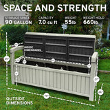 EconoHome 3 Seat Outdoor Storage Bench with Rain Cover - 90 Gallon Capacity - Weatherproof Resin Bench for Patio, Porch - Photo 2