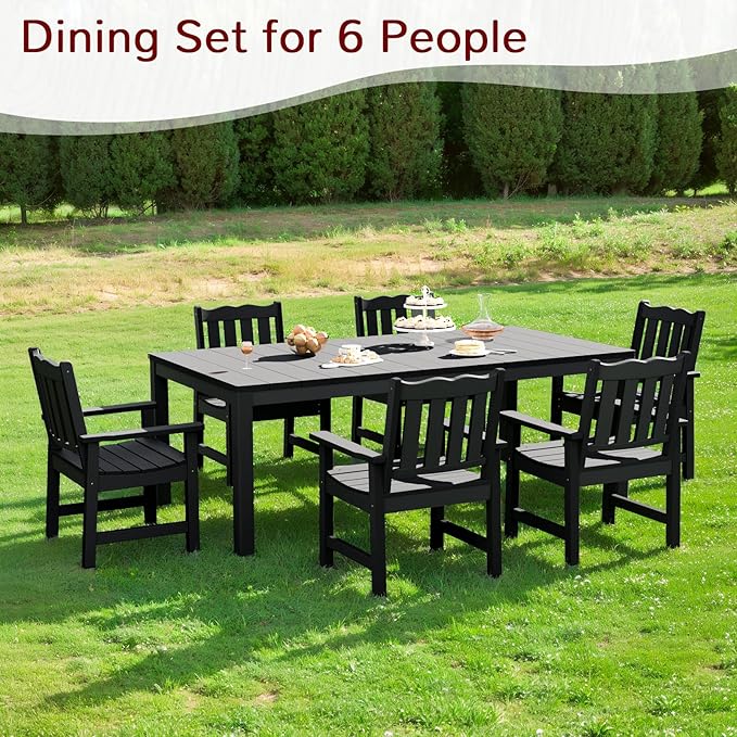 Stoog 7 Pieces Patio Dining Sets, All-Weather HIPS Material & Aluminum Frame Dining Table with 2" Umbrella Hole - Photo 8