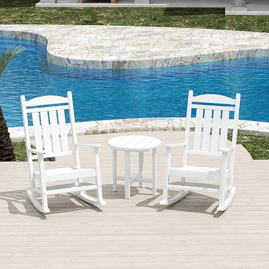 WestinTrends Malibu 3-Piece Set Outdoor/Patio Rocking Chairs with a Side Table (2 Seater), White