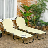 Outsunny 2 Piece Folding Chaise Lounge Pool Chairs, Outdoor Sun Tanning Chairs with 5-Level Reclining Back - Photo 2