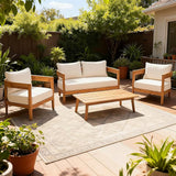Merax 4pcs Outdoor Acacia Wood Conversation Set with 2 Chais,Loveseat and Coffe Table,with Cushions for Patio,Garden - Photo 1