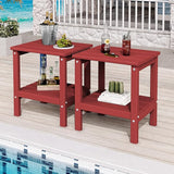 KINGYES 2-Tier Outdoor Side Table Set of 2, HDPE All Weather Adirondack Patio Tables,Red