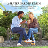 Outsunny 50" Outdoor Bench, Metal Garden Bench with Floral Pattern Backrest, Porch Bench with Slatted Seat for Park - Photo 4