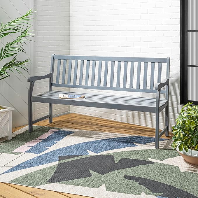 JONATHAN Y BNH101B Laurel 59.1" 3-Seat Slat-Back 600-Lbs Support Acacia Wood Outdoor Garden Patio Bench for Garden, Lawn - Photo 2