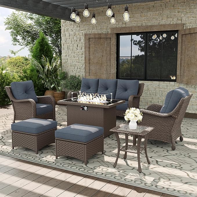 7 Piece Patio Furniture Set with Fire Pit Table - Photo 1