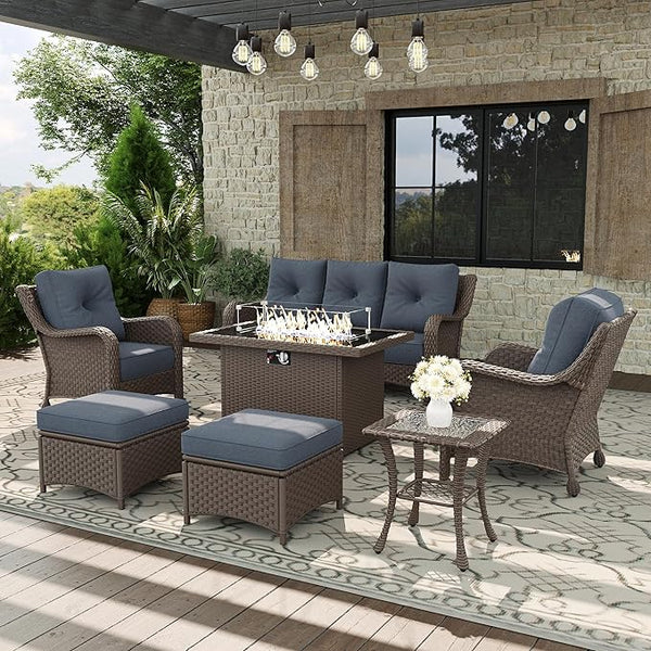 7 Piece Patio Furniture Set with Fire Pit Table - Photo 1