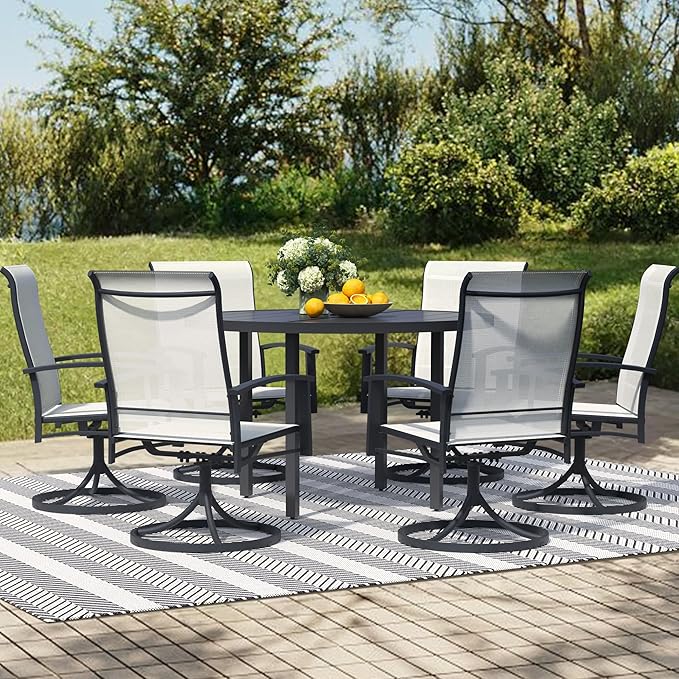 60" Round Outdoor Patio Table for 8, Metal Black Dining Table with Adjustable Umbrella Hole, Garden, Backyard & Deck Bistro Table