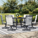 60" Round Outdoor Patio Table for 8, Metal Black Dining Table with Adjustable Umbrella Hole, Garden - Photo 5